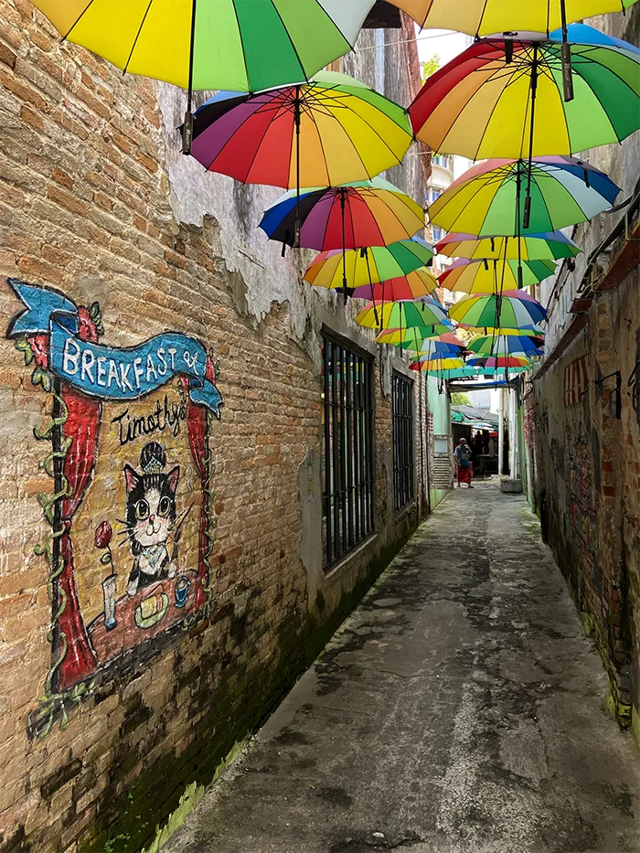 Rainbow umbrella street in Kuala Lumpur